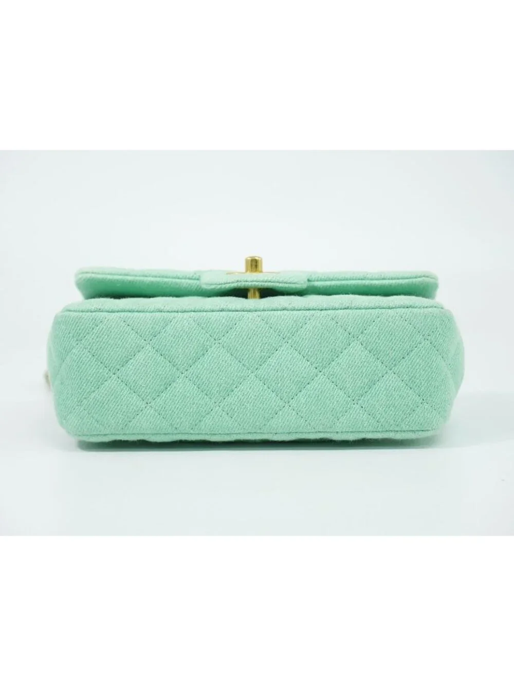 Chanel CC Logo Quilted Chain Shoulder Bag Denim Light Green Vintage